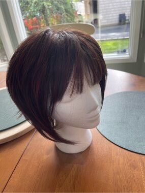 Short Layered Women’s Wig in Dark Brown with Red Highlights